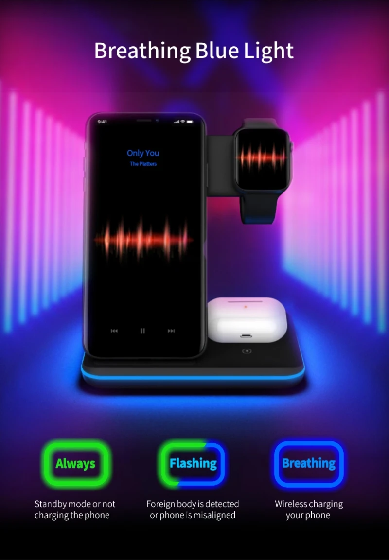 

3-in-1 15W Fast Qi Wireless Charger Stand For iPhone 12 11 iWatch 5 Charging Dock For Airpods Pro Samsung Buds Huawei FreeBuds
