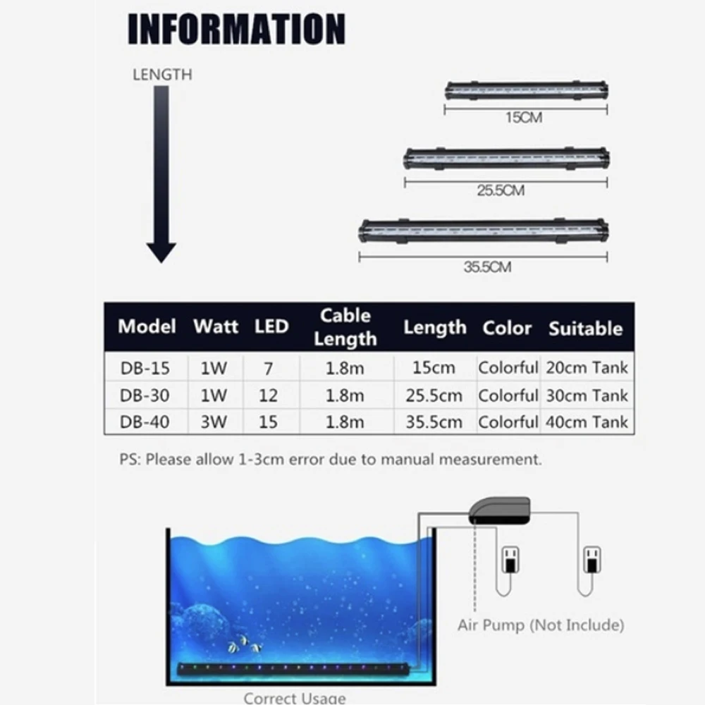 

LED Colorful Fish Tank Light 15cm 25cm 35cm 45cm Waterproof RGB Strip Fishbowl US EU Underwater Color Flash Changed Light