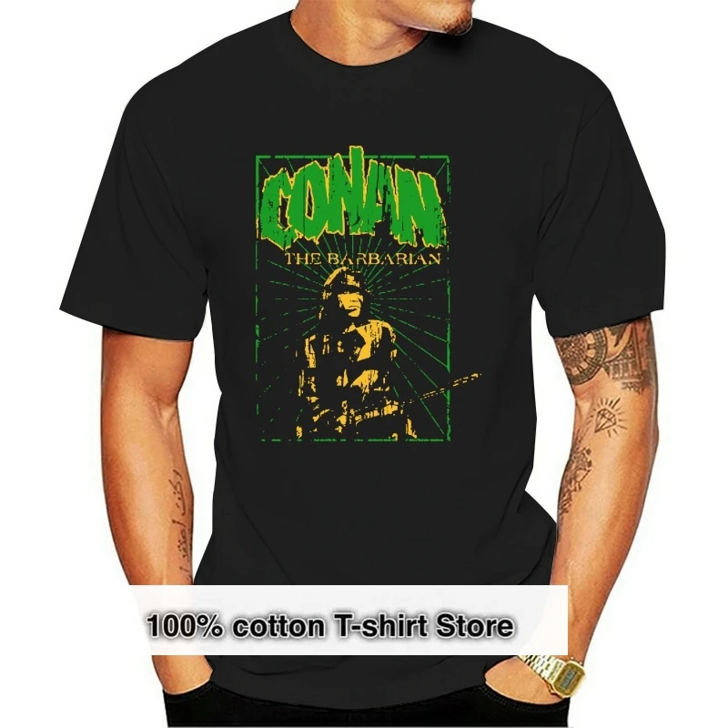 

Conan the Barbarian Scratched Movie Poster Mens T Shirt Arnie Schwarzenegger