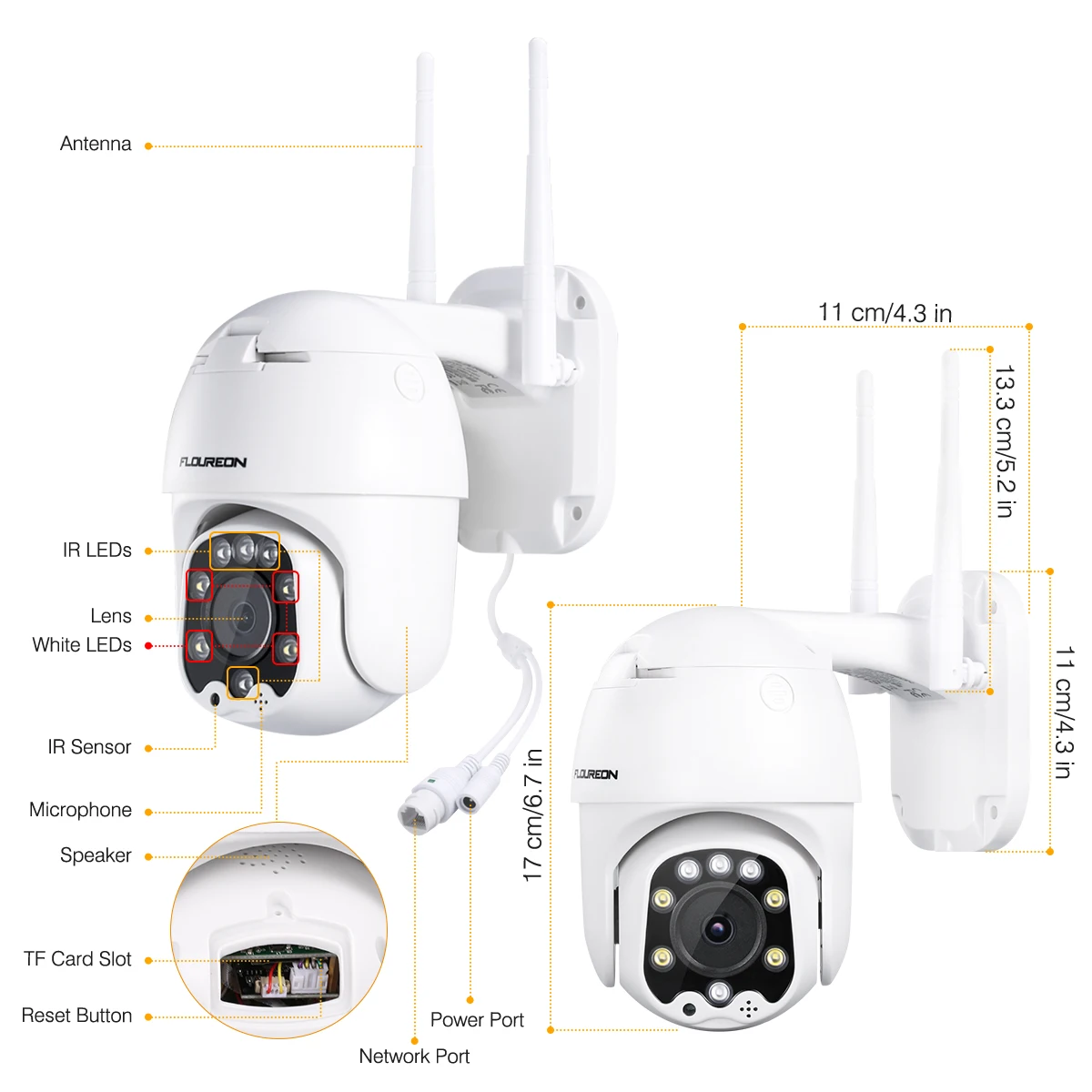 

FLOUREON 5MP HD Wireless IP Camera PTZ CCTV Security Camera Pan/Tilt Night Vision Two-Way Audio Human Motion Detection IP66