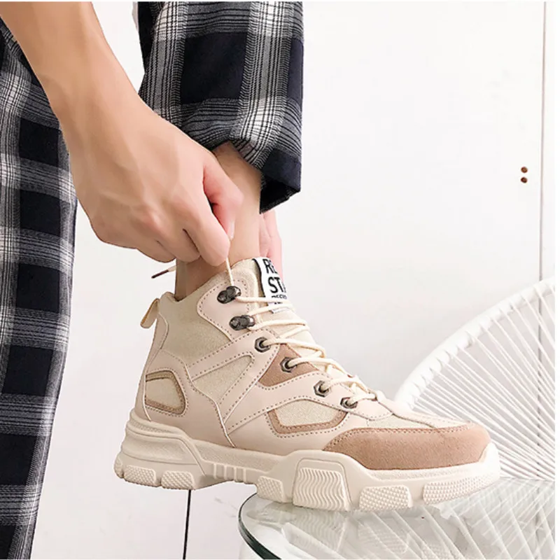 QWEDF 2019 Новые кеды на высокой платформе Мужская обувь дышащая Рабочая черного