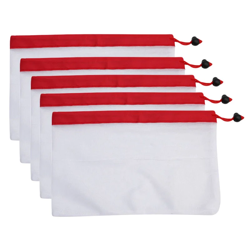 5pcs Small red 5 шт многоразовая сетка овощная сумка для хранения на кухне фруктовый карман на шнурке продуктовая сумка Экологичная для шоппинга с ручкой сумка-термос для еды - Цвет: 5pcs Small red