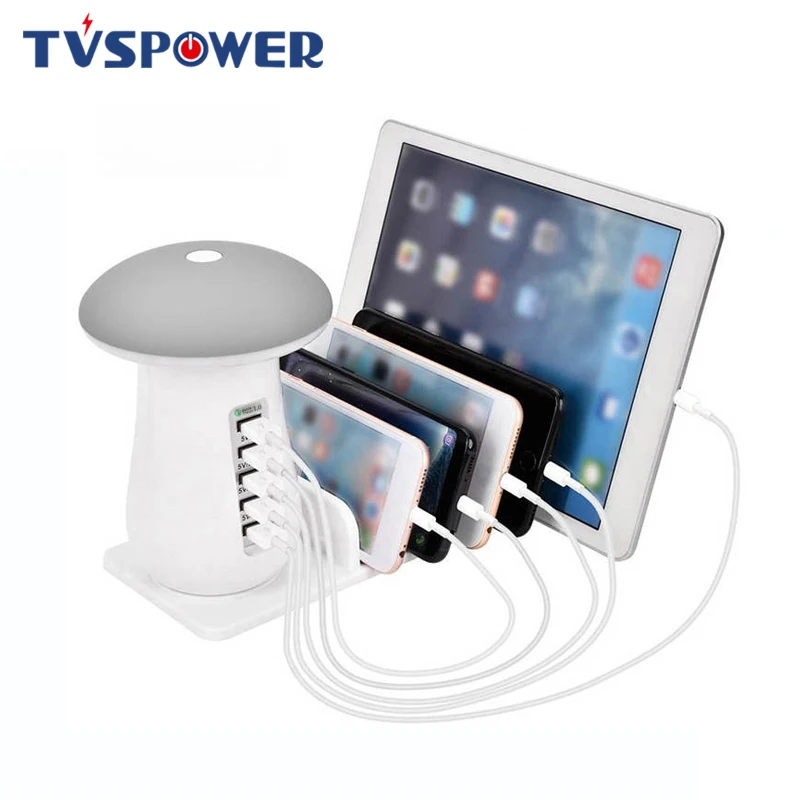 

5 USB Port Fast Charging Dock QC3.0 50W Quick Charge Desktop Lamp Multi Charger Station Phone Tablet Chargers 5V2A Dropshipping