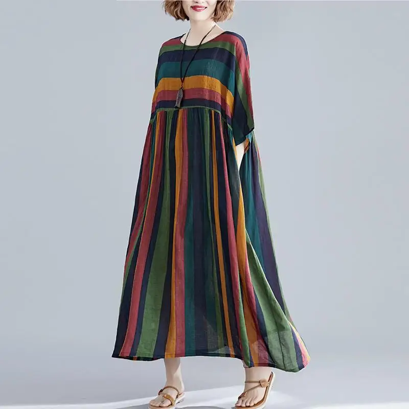 Платье женское пляжное в полоску длинное винтажное Элегантное повседневное