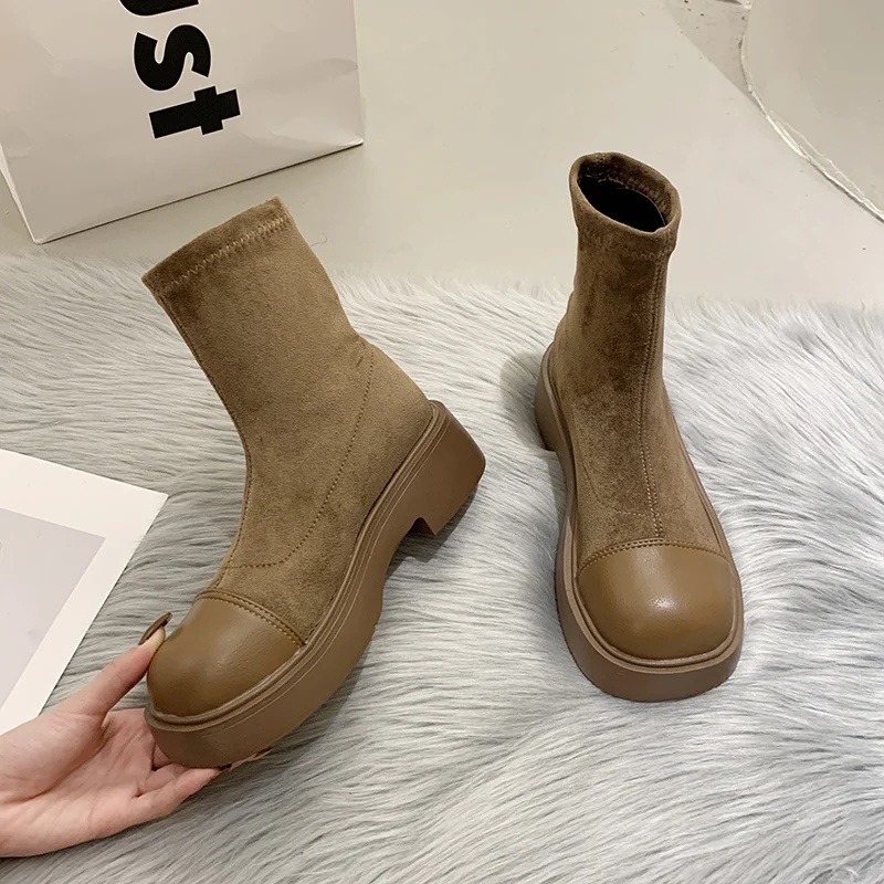 

Women's Short Boots Winter New Low-heel Platform Casual Shoes Knee-length Plus Cashmere Warm Women's High Boots Botas De Mujer