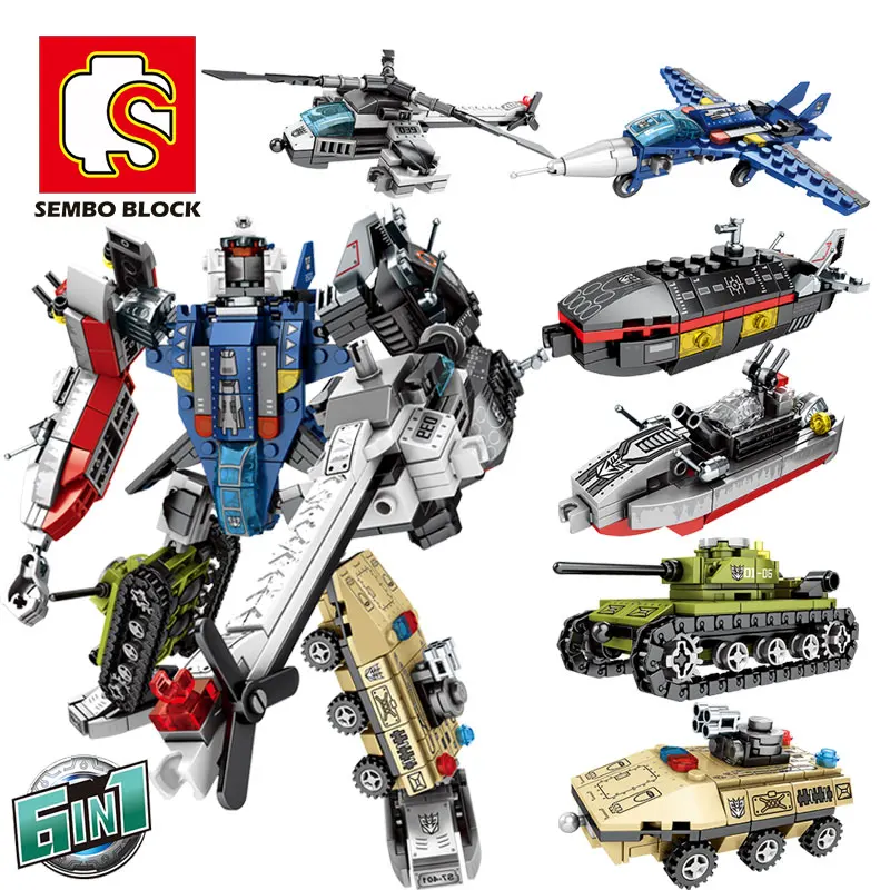 

SEMBO 6in1 Fighter Helicopter Transformation Robot Toys Bricks Military Armored Tank Vehicle Model Building Blocks Gifts for Kid
