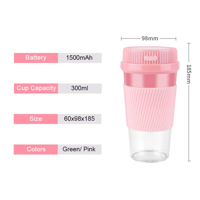 

1500mAh USB Mixer Fruit Juicer 300ML Rechargeable Handheld Smoothie Maker Electric Blender Stirring Juice Cup for Home Outdoor