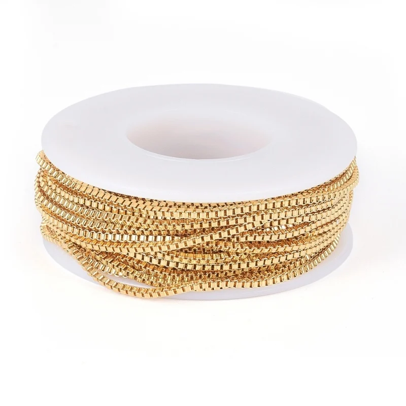 1.5mm Wide Golden Stainless Steel Box Chains Spool Unwelded Venetian Chains for Necklaces Bracelet Link Chain roll 10 meters