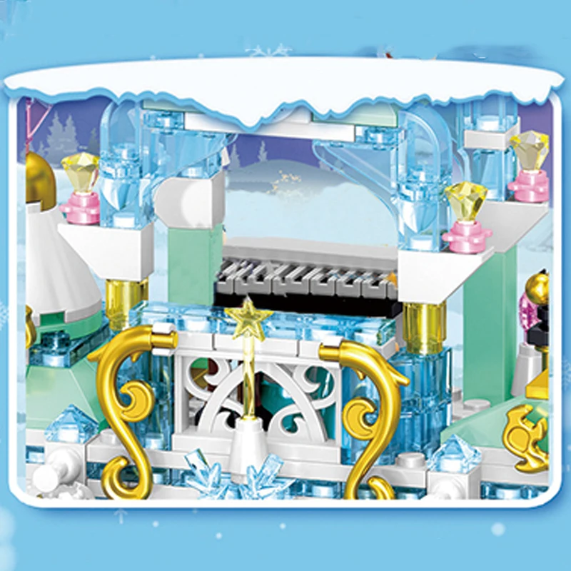 

1529PCS Bricks Princess House Windsor Ice Snow Castle Carriage Playmobil Action Figures Building Blocks Girl Toys For FriendGift