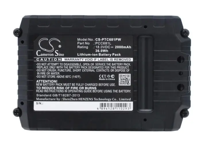 cameron sino 2000mah battery for PORTER CABLE PCC601 PCC681L