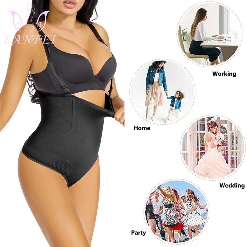 LANFEI High Waist Thong Panty Shaper Tummy Control Panties Slimming Body Shapers Women Underwear Sheath Belly Boyshort with Hook