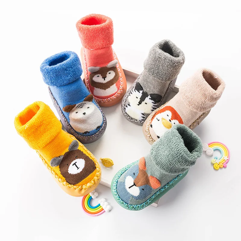 

Autumn Winter Baby Shoes Socks Children Infant Cartoon Socks Baby Kids Indoor Floor Socks Leather Sole Non-Slip Thick Socks