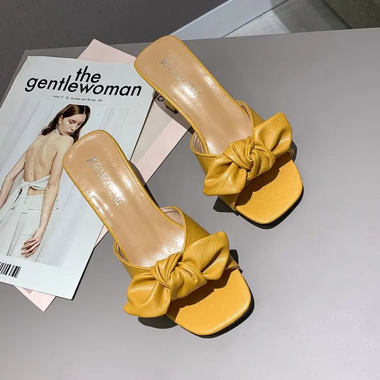 

Shoes Woman 2021 Slippers Summer Butterfly-Knot Luxury Slides Pantofle Heeled Mules Low Designer New High Fashion Rome Butterfly