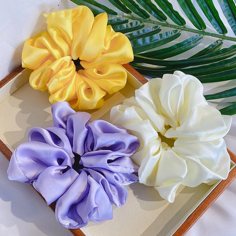 

1PC Large Elastic Hair Band Retro Hair Ring For Woman Hair Scrunchies Temperament Flower Pure Color Headwear Hair Accessories