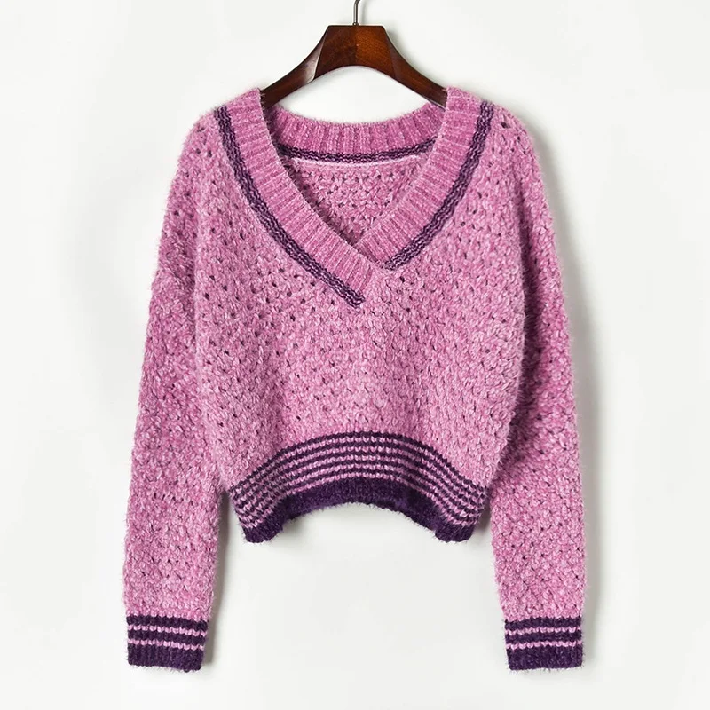 Свитер женский халат весна осень хит цвет v-образный вырез свободный короткий