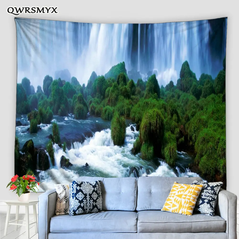 

Green Forest Waterfall Landscape Tapestry Aesthetic Nature Scenery Wall Hanging Living Room Bedroom Dorm Decor Wall Tapestries