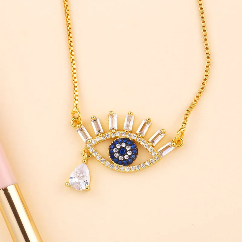 

European and American jewelry Turkish blue eyes necklace creative fashion trendy shiny full diamond zircon necklace