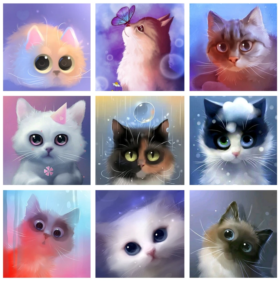 

Алмазная картина в виде животного кота, сделай сам, полная дрель, круглая Алмазная мозаика, стразы, алмазная вышивка, искусство, украшение дл...