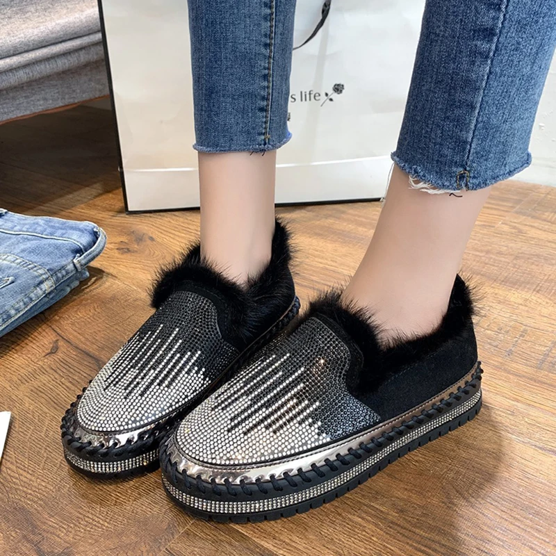 

Женские туфли на плоской платформе Rimocy, зимние теплые лоферы из искусственного меха, 2020, без шнуровки, размер 35-43, размера плюс