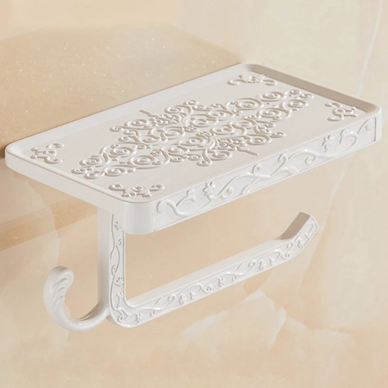 Bathroom Hardware Set White Paper Mobile Phone Holder Space Aluminum Antique Roll with Shelf Toilet | Обустройство дома