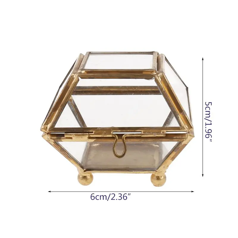 

Jewelry storage box Geometrical Clear Glass Display case Terrarium with Lid transparent