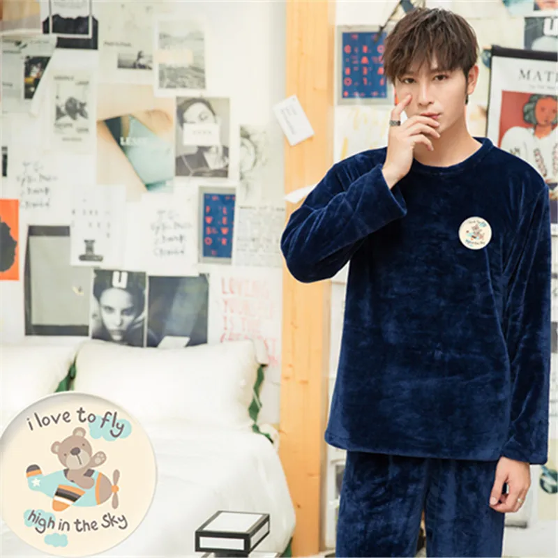 

Pyjamas Suit XXL Men Casual Sleepwear Pajamas Set Winter Warm Flannel Nightwear Home Clothes Long Sleeve Male Print Pijamas