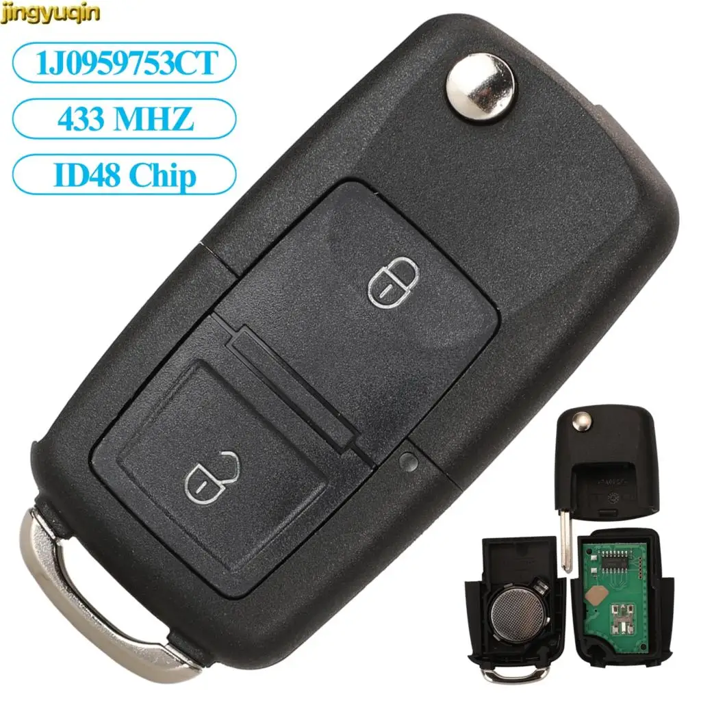 Jingyuqin дистанционный ключ брелок от машины Control 433MHZ ID48 чип Tranponder для VW MK4 Seat Altea Alhambra