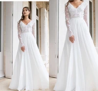 princess long sleeve v neck wedding dress 2021 organza tulle charming white for women lady robe de mariee custom made rustic