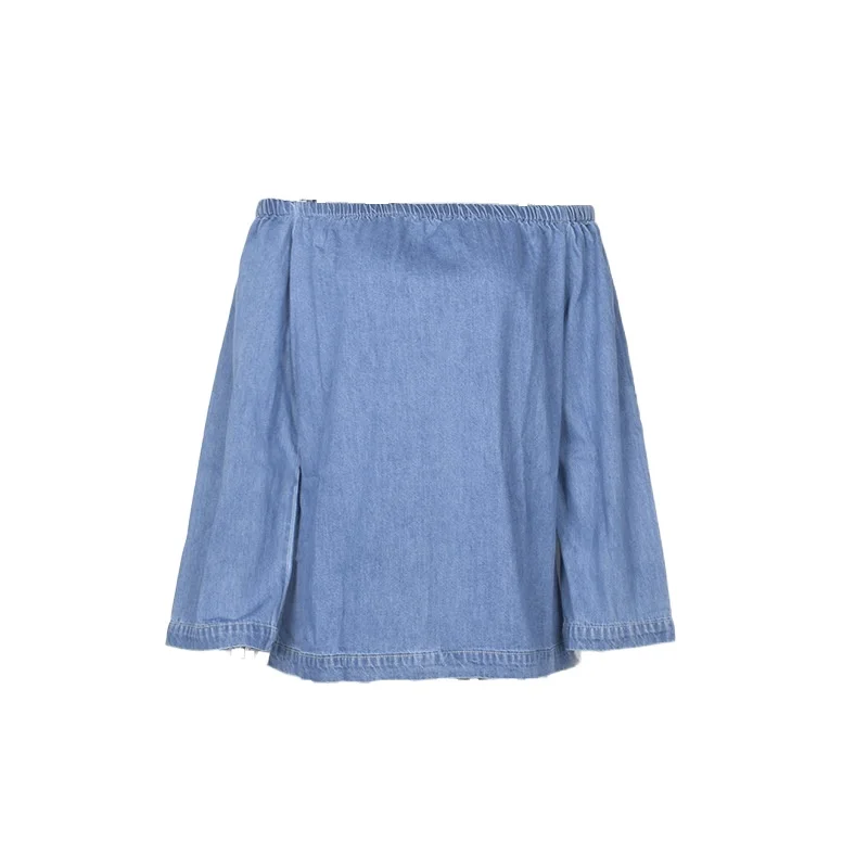 

2021 Women's Summer Tops One-neck Off-shoulder Long-sleeved Denim Shirt