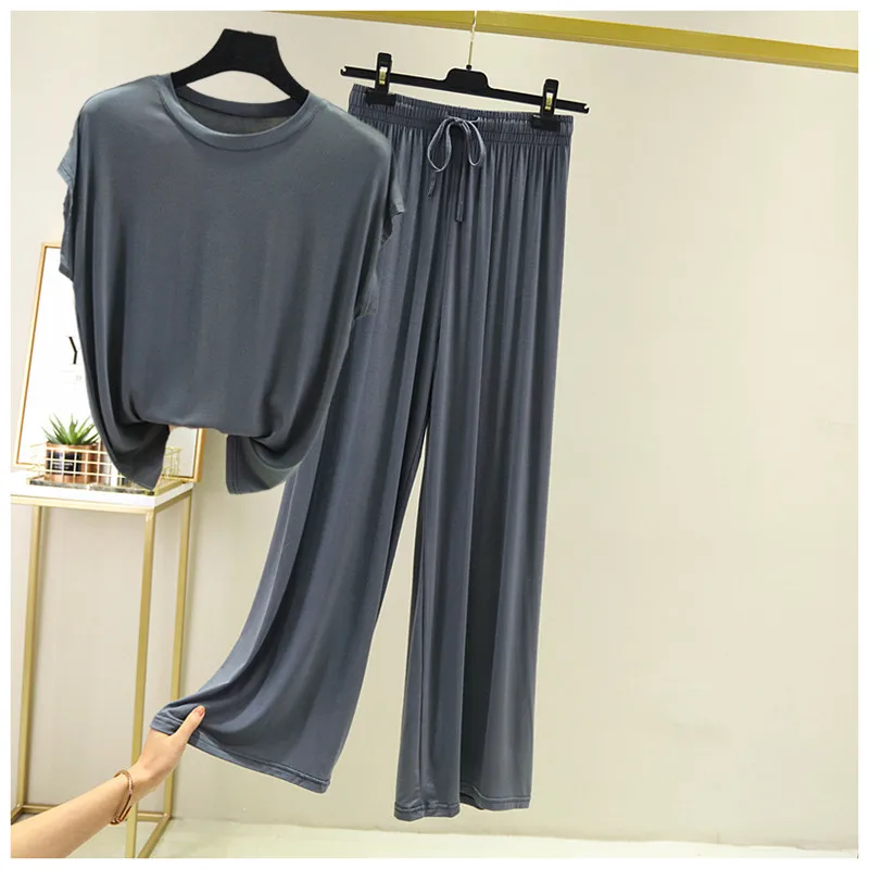 Женский пижамный комплект из 2 предметов, серый домашний костюм из модала, Свободная Домашняя одежда, летняя одежда для сна