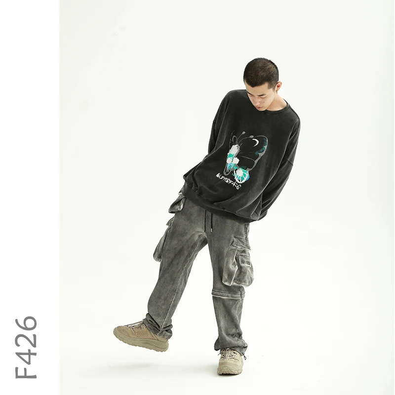

F426 Japanese Streetwear Butterfly Print Hoodies Unisex Hip hop Sweatshirt Punk Fashion brand Loose Fit Men Clothing