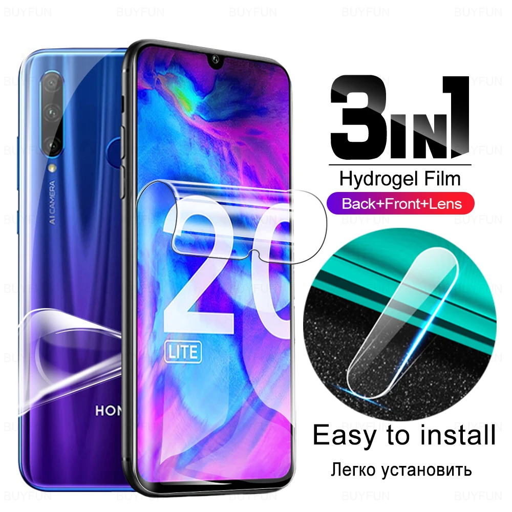 

3в1 Гидрогелевая пленка для задней панели экрана для Huawei Honor 20 Lite Honor20 20 lite Honor20lite Защита объектива камеры не защитное стекло