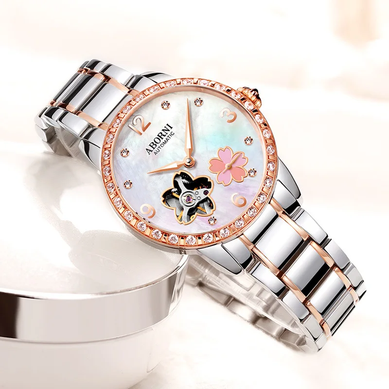 Fashion Ladies Automatic Watch Women Mechanical Elegant Women s Watches Luxury Stainless Steel Wrist Watches Two Flowers 2021