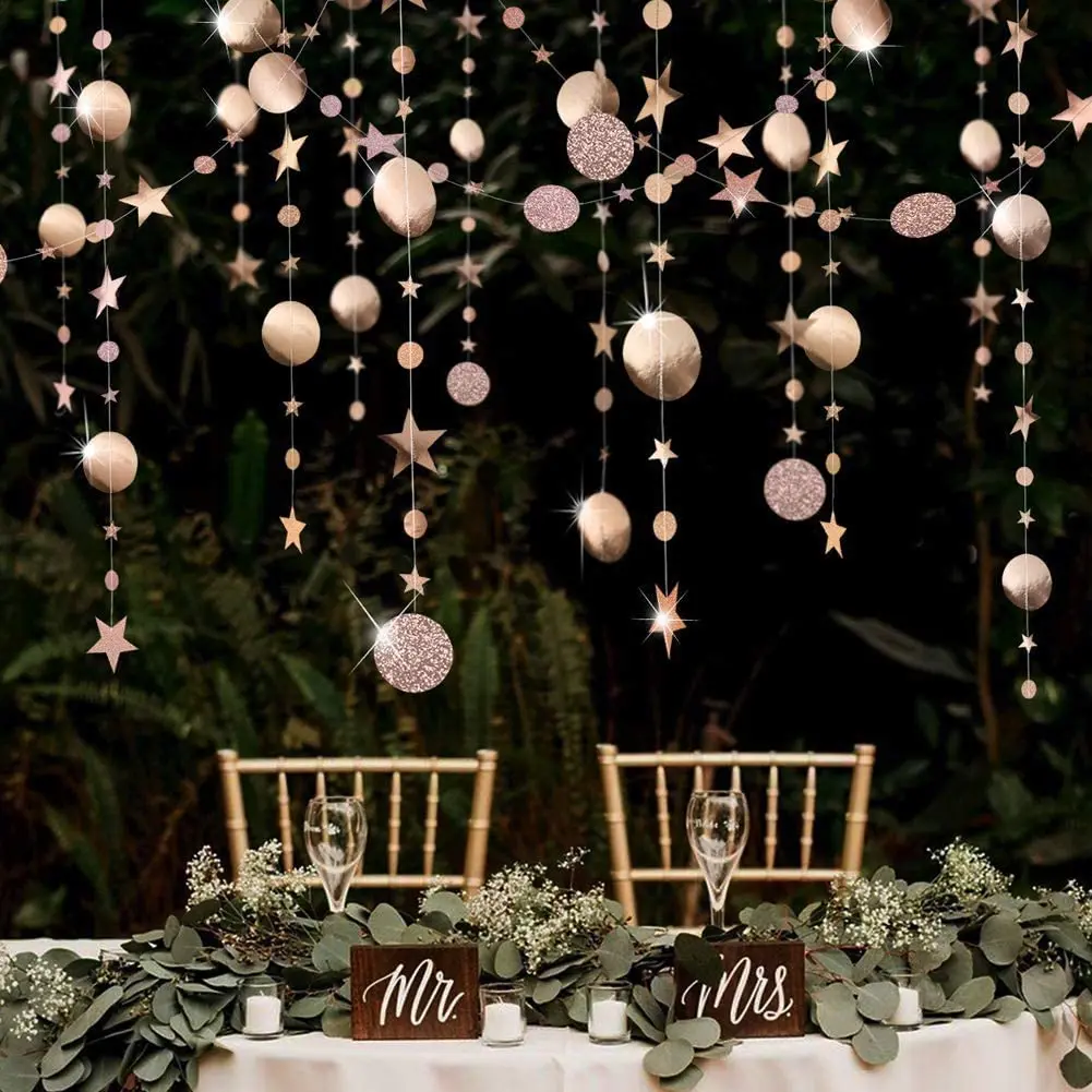 

Champagne Gold Party Decoration Paper Circle Dots Garlands Twinkle Star Hanging Streamer Wedding Baby Shower Christmas Sweet 16