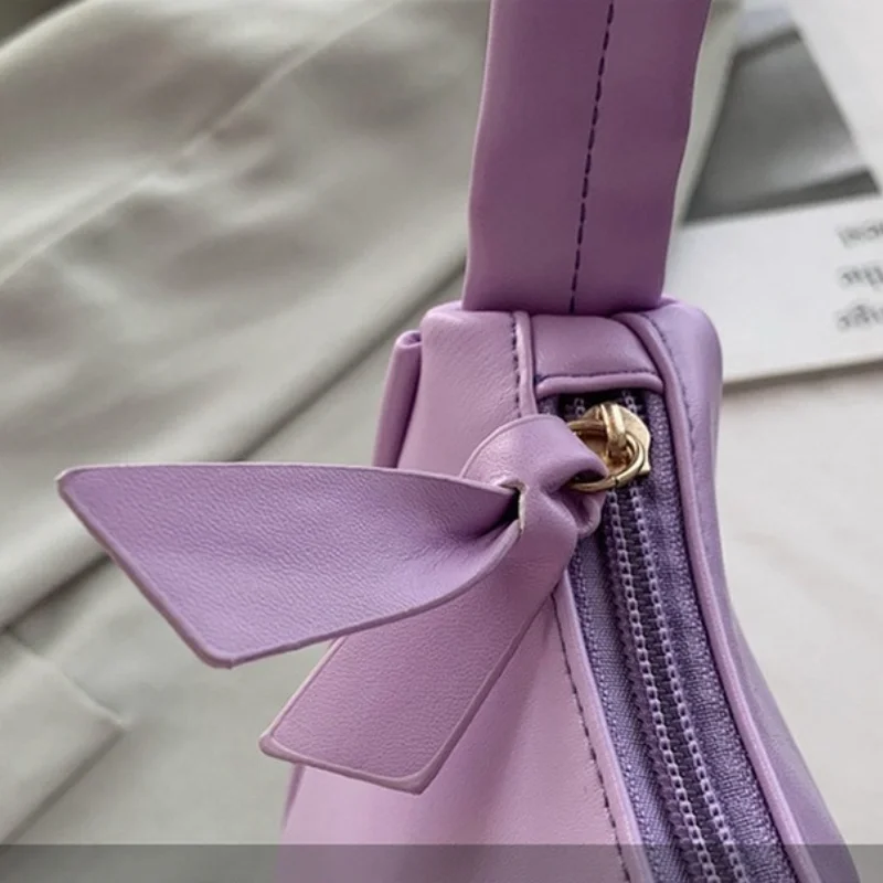 

Soft PU Leather Women Purple Underarm Bag Retro Solid Color Ladies Baguette Handbags Fashion Design Girls Small Shoulder Bags