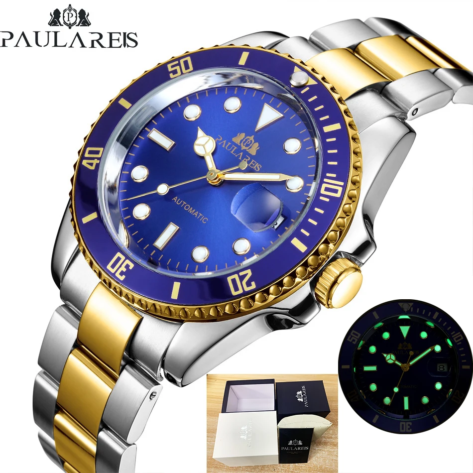 

Часы наручные NewPAULAREIS Мужские механические, брендовые автоматические светящиеся водонепроницаемые из нержавеющей стали с вращающейся рамк...