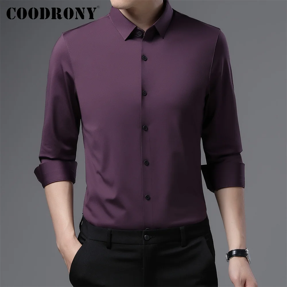 

COODRONY бренд весна осень новые мужские тонкие мягкие классические рубашки бизнес мода повседневная мужская одежда с длинным рукавом чистый ц...