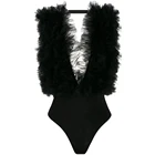 Шикарные сексуальные черные тюлевые боди, изготовленные на заказ, с глубоким V-образным вырезом, женские фатиновые брюки для плявечерние