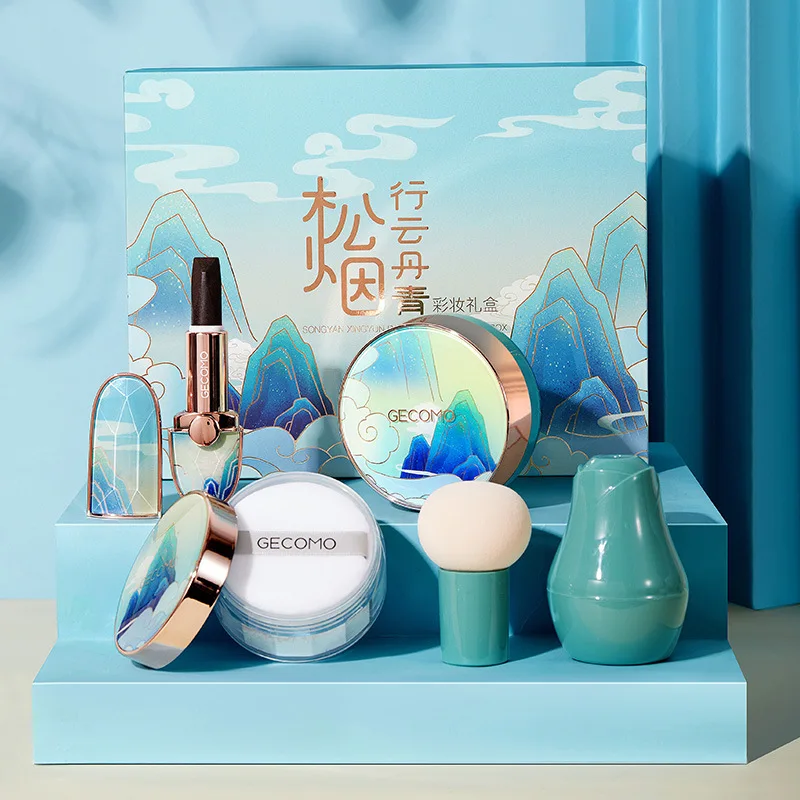 

Женский косметический набор для макияжа, мягкая бархатная помада в китайском стиле с воздушной подушкой, Кремовым консилером, рассыпчатая ...