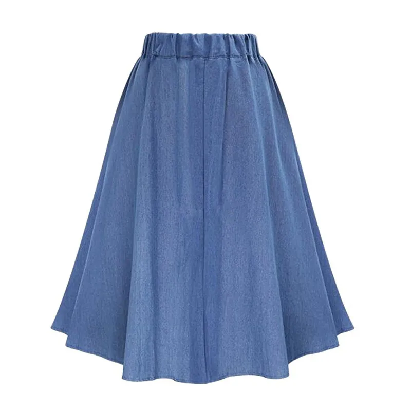

Solid A-Line Single Breasted denim Skirt Women Summer Cute Casual Skirt Button Casual Solid Mid-Calf Empire Cowboy Clothing