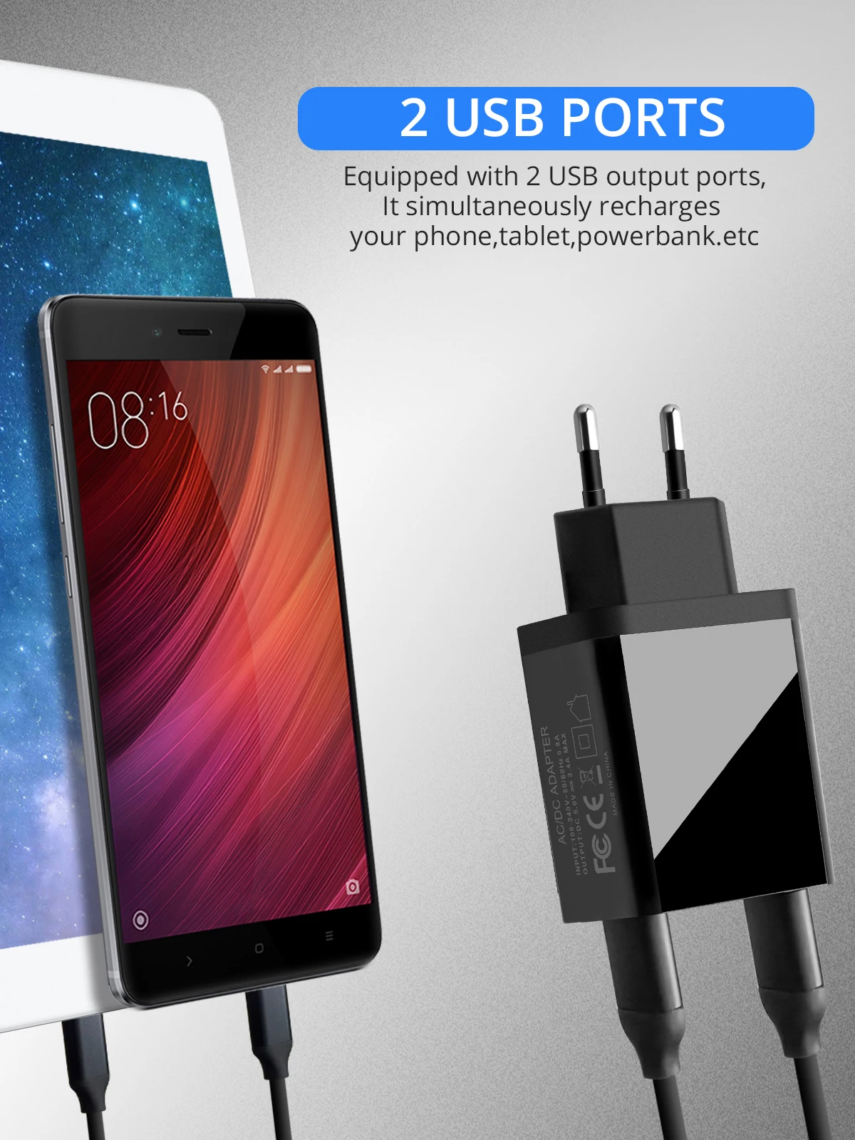GUUGEI USB зарядное устройство Quick Charge 2 USB адаптер зарядное устройство для телефона светодиодный дисплей дорожное быстрое зарядное устройство Зарядка ЕС вилка настенное зарядное устройство
