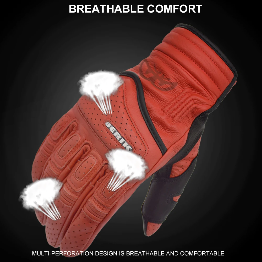 

BERIK New Motorcycle Gloves Perforated Real Leather Motocross Gloves Breathable Mesh MTB Moto Brown Retro Riding Motorbike