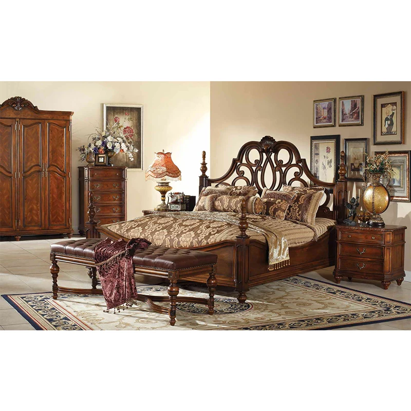 

European style unique solid wood bedroom sets antique furniture sets Conjuntos de móveis de madeira maciça GH19.1