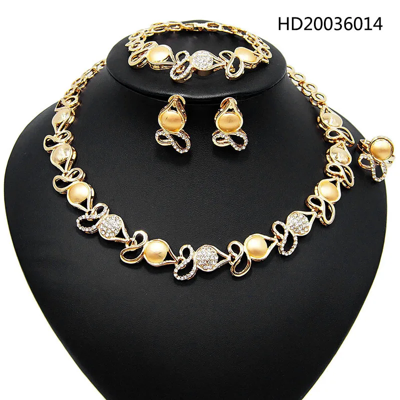 

Yulaili модные африканские Золотые Ювелирные наборы для женщин колье ожерелье серьги-гвоздики кольцо Свадебная вечеринка ювелирные изделия Б...