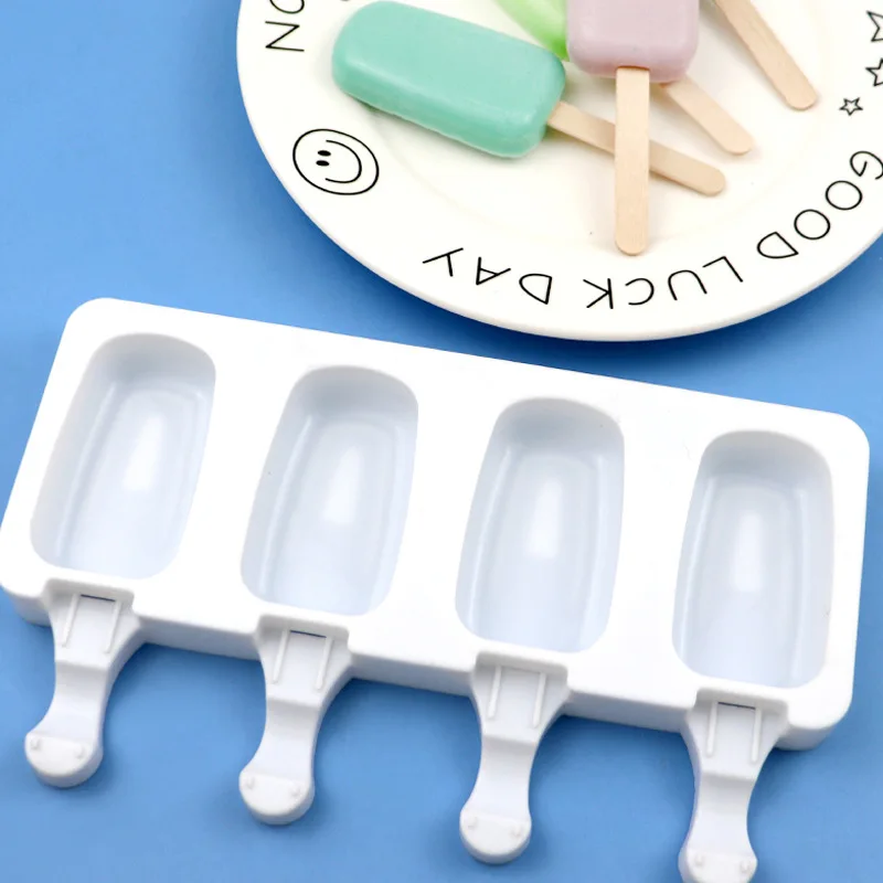 

4 Hole Silicone Ice Cream Mould Ice Cube Tray Popsicle Barrel DIY Mold Dessert Ice Cream Mold with Popsicle Sticks