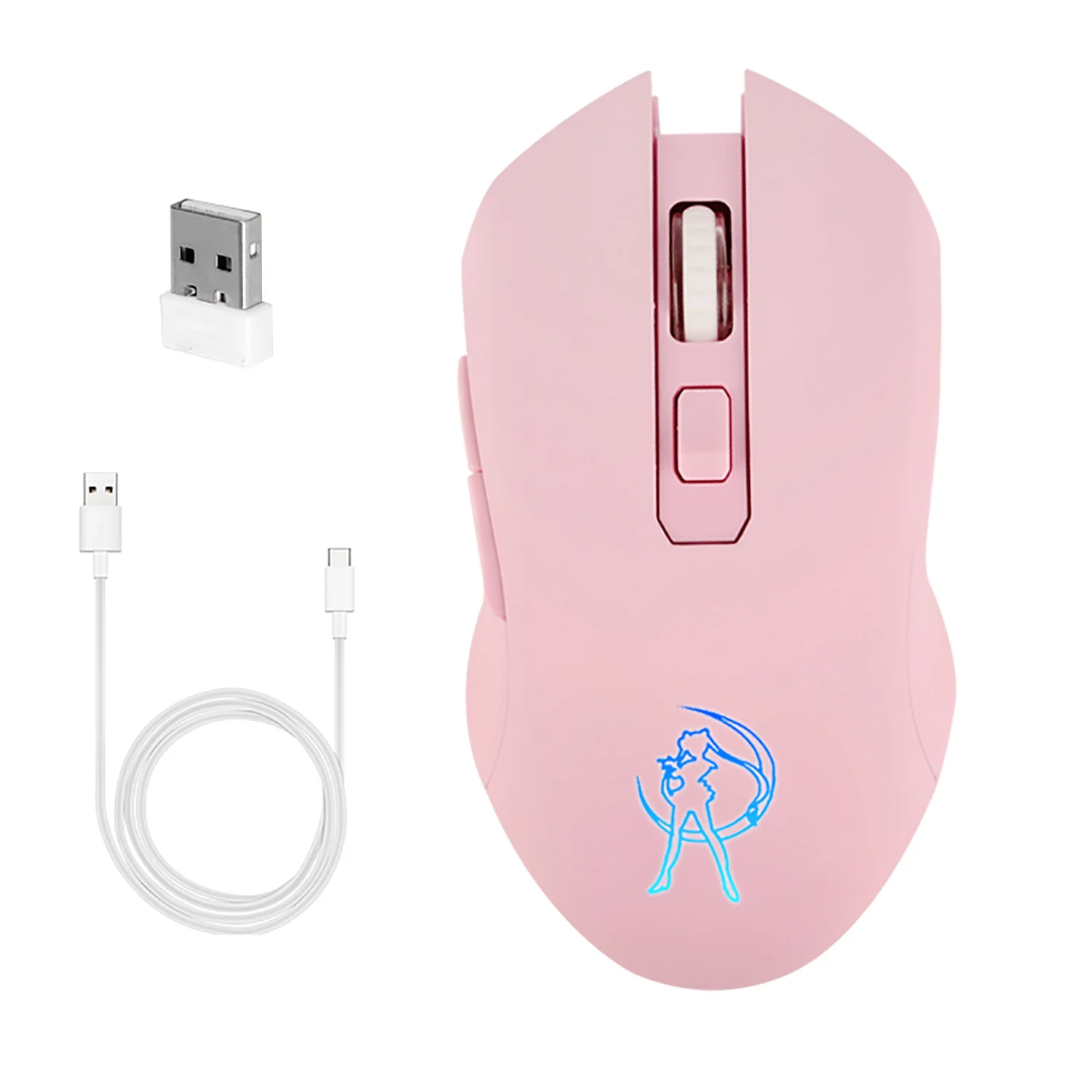 

2400 DPI Rechargeable Wireless Mouse Ergonomic Sailor Moon Anime Gaming Mause Pink Cute Matte Silent Backlit Mice for Laptop PC