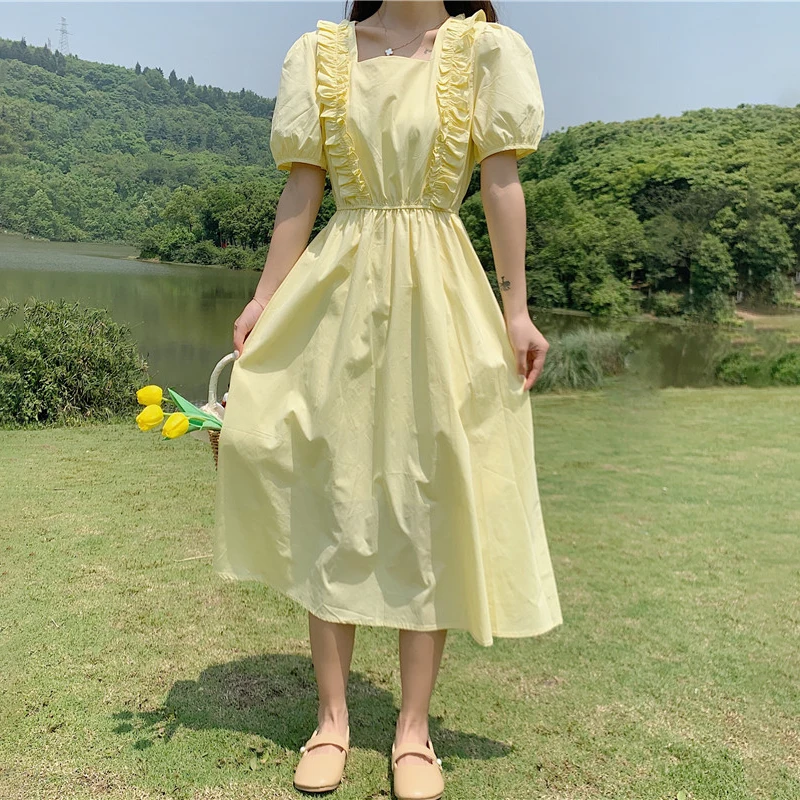 Женское платье с квадратным вырезом летнее приталенное Плиссированное Платье