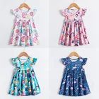 Летний сарафан для девочек с коротким рукавом, одежда для маленьких девочек от 2 до 6 лет с принтом единорога, фламинго, пончиков, Модное детское пляжное платье