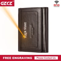 gzcz mens wallet genuine leather trifold male rfid card holder small multifunction storage bag coin purse top quality clutch