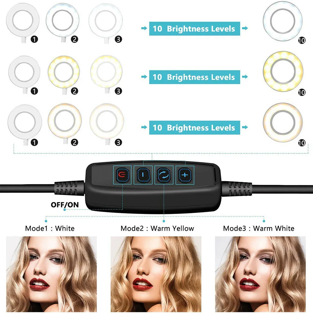 

Ring Light 10inch With Tripod Stand Cell Phone Holder USB 3 Modes LED Light Ring for Tripod Phone Holder for Video Photography